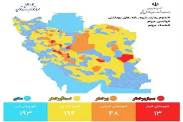 اعلام آخرین وضعیت رنگبندی شهرهای کشور