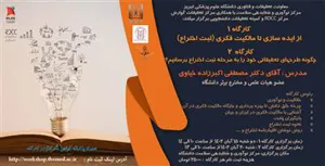 دو کارگاه حضوری " از ایده سازی تا مالکیت فکری (ثبت اختراع) " و "چگونه طرحهای خود را به مرحله ثبت اختراع برسانیم؟"