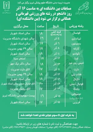 مسابقات ورزشی بین دانشکده ای بمناسبت ۱۶ آذر روز دانشجو