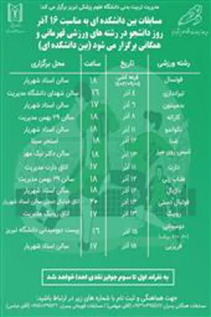 برگزاری مسابقات بین دانشکده ای دانشجویان دانشگاه علوم پزشکی تبریز گرامیداشت روز دانشجو آذرماه ۱۴۰۲ "بخش برادران"