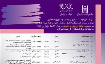 اطلاعیه/ برگزاری کارگاههای تخصصی پژوهشی توسط مرکز توسعه و هماهنگی پژوهش دانشگاه (RDCC)