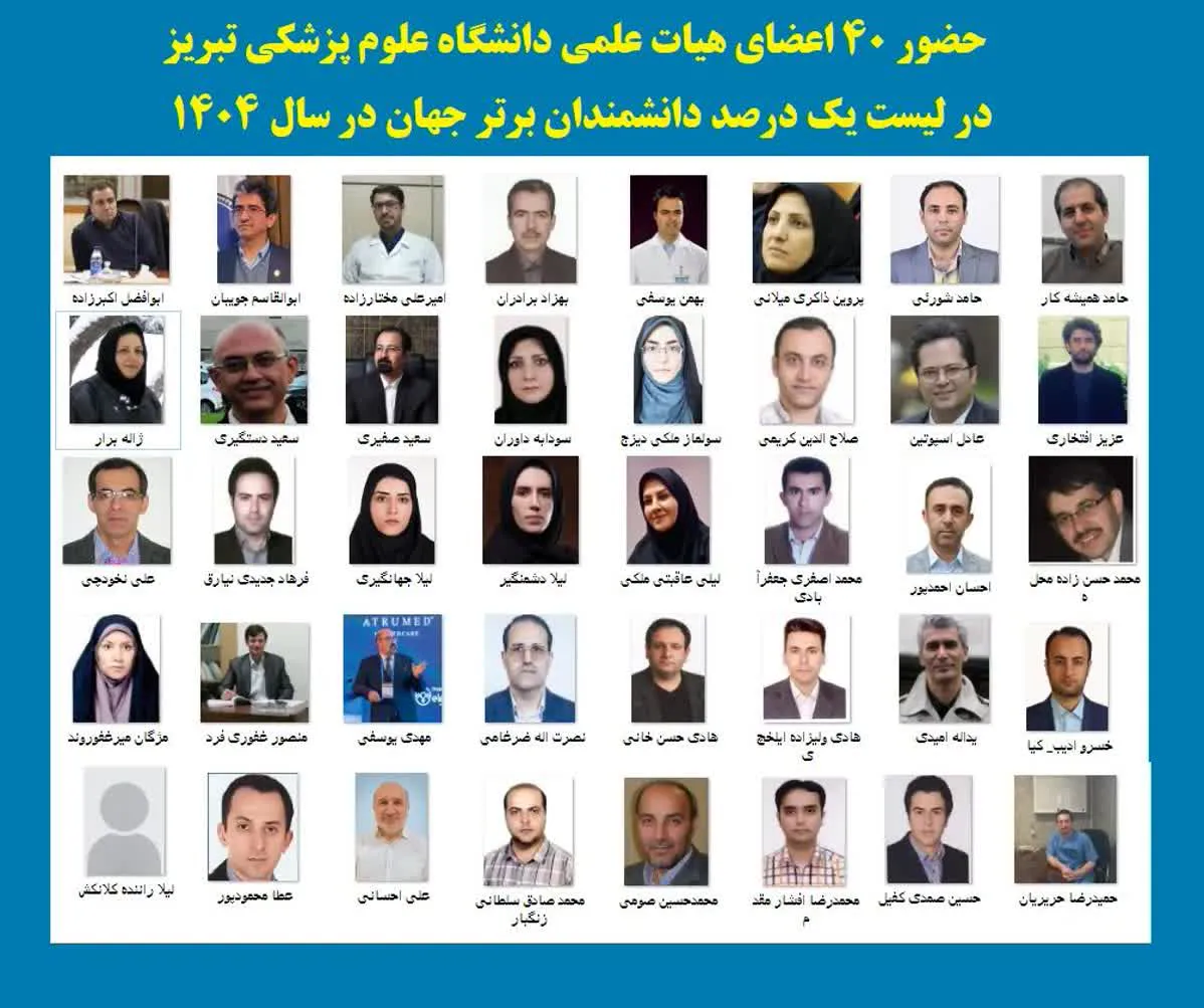  قرارگیری 40 عضو هیئت علمی دانشگاه علوم پزشکی تبریز در جمع دانشمندان برتر جهان
